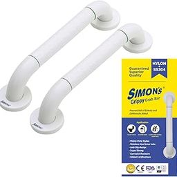Simon's Grippy Heavy-Duty Nylon and SS304 Inside Bathroom and Toilet Anti Slip Grab bar for Elderly Hand Railing and Safety Handle| White | 3.5 cm Broad, 30 cm Length Grab Rail - 2pcs-5