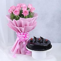 Fnp Pink Roses 10 With Cake-image-83