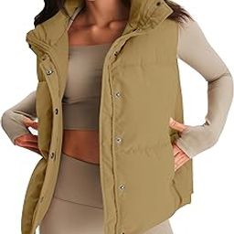 Women's Sleeveless Cropped Puffer Vest Zip Up Stand Collar Button Down Winter Crop Jackets Outwear Vest with Pockets-35