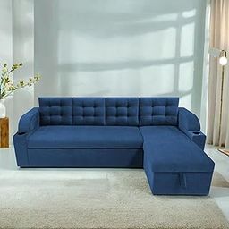 GRAPEWOOD France RHS 6 Seater L Shape Sofa Cum Bed with Storage for Living Room (Blue Fabric) Premium Fabric Sofa-image-94