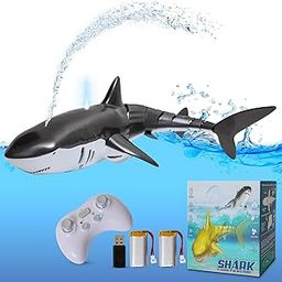 ByteX Remote Control Shark Toy for Kids, 1:18 Scale High Simulation Electric RC Shark Fish Toy with Light & Spray Water Function for 6-9 Year Olds-18