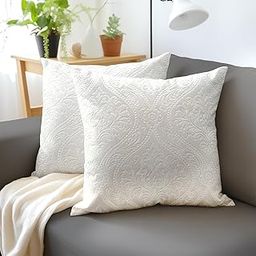 Encasa XO Luxury Embossed Velvet Cushion Covers - Plush Throw Pillow Covers for Elegant Living Rooms & Bedrooms, Machine Washable, 50x50 cm White | Set of 2 | Covers Only No Insert-image-90