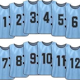 12PCS Kid's Football ES Quick Drying Soccer Jerseys Youth Sports Scrimmage Basketball Team Training Numbered Bibs Practice Sports Vest (Sky blue12pcs for Children) -Layfoo-image-22