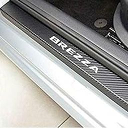 ISEE 360® 4 PCS Anti-Scratch Door Sill Car Stickers Compatible for Brezza Car Exterior Sill Guard Protector Carbon Fiber and Vinyl Sticker-25