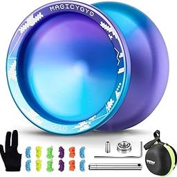 MAGICYOYO V10 Finer Spin Yoyo -Responsive YoYo & Unresponsive Yo Yo Bearing Kit Finger Spin Professional Yo-yo with 12 Strings, Storage Case, Protective Glove -Purple Blue-30