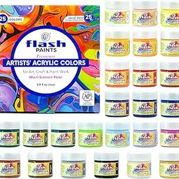 Flash Acrylic Colour Set For Adults Kids Professionals-25 Acrylic Painting Colour Set of 25ml Each-High Pigment Strength Eco Friendly Non Fading Non Toxic Multi Surface Acrylic Paint (25 ml each, 25 Colours)-image-67
