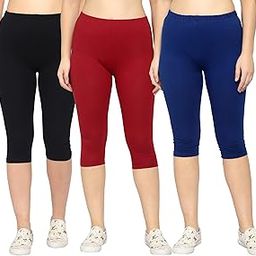 Women Cotton Stretchable Capri | Slim/Regular Fit | Breathable Yoga, Gym & Lounge Wear | High-Waist Stretchable 3/4 Length Leggings with Wide Waistband – Pack of 3-image-41