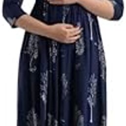 Petermen's Rayon Fabric 3/4 Sleeves Anrkali Maternity Casual Kurti with Zip Side in NavyBlue Color for Women and Girls-image-27