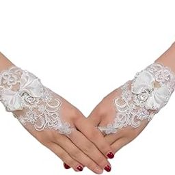 UNIQUE BRIDAL : Wedding White Gloves For Women Sequence Lace Gloves Brides White Princess Gown Gloves Slip-on design with a snug yet flexible fit-1pair-image-42