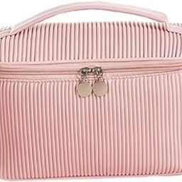 BLUE BEADS Cosmetic Vanity Bag PU Leather with Makeup Brush Bag Multifunction Toiletries Organizer Toiletry Bag for Women and Girls (Pink)-image-55