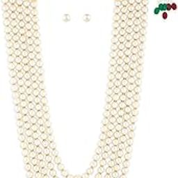 Gold Tone Statement Pearls Multilayer Necklace & Earring Set For Women-ZPFK18908-image-2