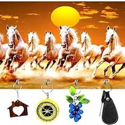 WALL MAGIX 7 Horses vastu Painting Wall Key Holder for Home Decor Stylish | Key Hangers for Wall | Wooden Key Stand for Wall (7 Hooks, MDF Yellow)-image-59