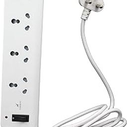 CARIBOU CBU-08 4 Way Heavy Duty Extension |16A sockets| Fire Retardant Body| 2M Heavy Duty ISI Marked Power Cord| Safety Shutters | Led Indicator | White Color| Big 16A Power Plug| 3000W-19
