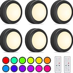 Aokpsrt Black Puck Lights with Remote Control, 16 Color Changeable Wireless LED Lights,Under Cabinet Lights, Battery Operated Lights with Dimmer & Timmer Great for Closet, Bedroom,Kitchen(6 Packs)-image-20