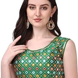 Women's Silk Embroidery Foil Work Sleeveless Readymade Saree Blouse-15
