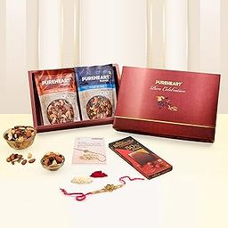 PUREHEART Rakhi Gift Hamper Natural Fruit & Nut, Sweet & Salt Nutmix (80g, each), Cadbury Bournville Dark Chocolate with Designer Rakhi for Brother, Gift Card, Pooja Rice, Kumkum, Dry Fruits Gift-image-3