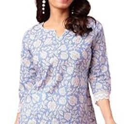 BlushPetal Printed Rayon Ensemble, Lace & Button work with 3/4 Sleeves, Casual Wear (IN, Alpha, M, Regular, Sky Blue)-picture-12