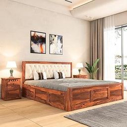 DAKSHAYANI HANDICRAFT Sheesham Solid Wood Bed with Storage | Upholstered Cushioned Cot Bed with Box | Elegant & Durable Wooden Bed for Bedroom Décor-image-1