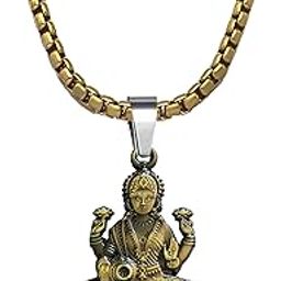 Mahalaxmi Goddess Pendant With 22 Inch Box Stainless Steel Chain in Brass Alloy – Prosperity & Good Fortune Amulet Necklace-image-82