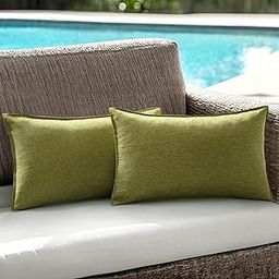 ANRODUO Set of 2 Outdoor Waterproof Pillow Covers 12x20 Inch Sage Green Decorative Throw Pillow Covers Linen Broadside Lumbar Solid Color Couch Pillow Covers for Patio Tent Sofa and Living Room Decor-image-2