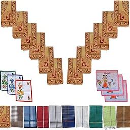 SAI PRASEEDA 100% Pure Soft Cotton Hand Kerchief_Hanky Multi Color Pack of 12 with Free 3 Ladies Kerchief_3 Kids Kerchief SP6-26