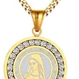 Titanium Steel Zircon Virgin Mary Lucky Gold Color Blessed Round Unisex Pendant Necklace for Men/Women | Stainless Steel, AAA Cubic Zirconia | 60 cm Chain | Hypoallergenic, Never Fade-image-16
