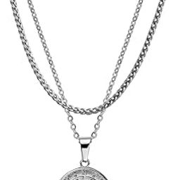 NORTH STAR - Silver Tone Alloy Pendant with Stainless Steel Round Box Chain Set - 24-inch & 3mm Rope Chain, European Trending Style-image-87