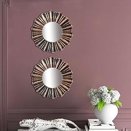 Art Street Copper Decorative Wall Mirror Set of 2 Wall Hanging Mirrors for Living Room Decoration (Size - 9 x 9 inch)-10