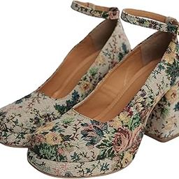 Women Floral Mary Jane Block Heels | Platform | Ankle Strap | Round Toe | Stylish & Comfortable | Formal & Casual Wear-image-19