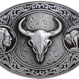 Retro Western Cowboy Indian Bull Head Pattern Rodeo Belt Buckle for Men 1-image-23