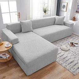 House of Quirk Universal Sectional Sofa Covers L - Shape Polar Fleece 220 GSM Slipcover 2pcs Stretch Elastic L-Type Chaise Sofa Couch Furniture Protector (Light Grey)-picture-26