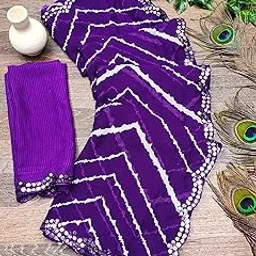anand sarees Women's Laheria Print Mirror Work Lace Border saree With Unstitched Blouse Piece-picture-13