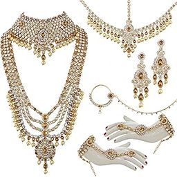 Bridal Dulhan Designer Gold White Color Stone Wedding Set 8 pcs. for Girls & Women (3828-R3ZK-1633-LCT-W)-image-1