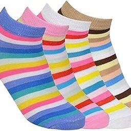 Women’s Cotton Ankle Length Socks-4 Pairs-Striped-Multicolor - (Any 4 Colours)-picture-44