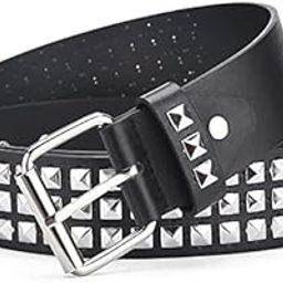 Punk Rock Studded Belt for Women, Wide PU Leather Belt for Men,Stud Belt Goth Belts with Jeans Jacket Chains (Black,length 110cm)-image-15
