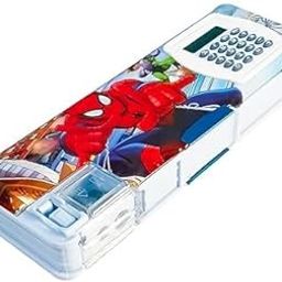 LITTLEMORE Calculator Geometry Box for Kids with Dual Sharpener Pencil Case, Pencil Box for Kids Dual Section Pencil Box with Pencil Pouch for Kids Return Gift Birthday Gift for Kids (Spider Man)-1
