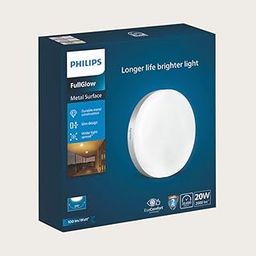 PHILIPS 20W Round LED Surface Light - Full Glow Panel, Metal Body, Warm White (3000K), Ceiling Light for Home, Office, Hall, Energy Efficient - Pack of 1-4