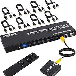 KVM Switch HDMI 8 Port - HDMI Switch with Remote- USB Switch Selector for 8 Computers Share Keyboard Mouse Printer,Flash Drive,HD Monitor, Support 4K@60Hz, 8 HDMI KVM Cables 1 Remote Included-11