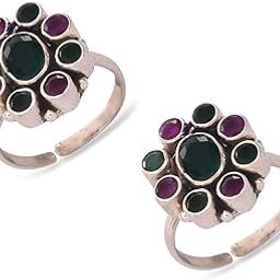 925 CZ Silver Emerald Ruby Toe Rings (Leg Finger Rings) In Pure 92.5 Sterling Silver For Women | Toe Rings for Women and Girls | Chandi Bichiya-image-95