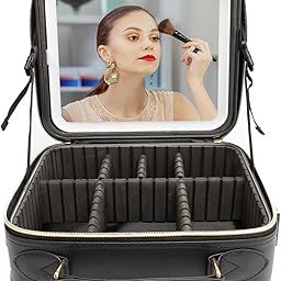 Travel Makeup Bag with LED Lighted，Make up Case with Mirror 3 Color Setting Cosmetic Makeup Box Organizer Vanity Case with Adjustable Dividers Makeup Brushes for Women Beauty Tools Accessories.-image-67