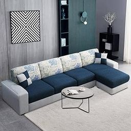 FURNY Florida Fabric 5 Seater RHS L Shape Sofa Set (Blue-Grey)-image-75
