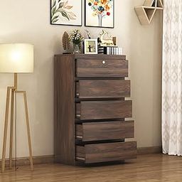 Sera 5 Drawer Chest of Drawers | Engineered Wood | Secure Lock Organizer | Multipurpose Storage for Valuables, Skincare, Bedding, and Seasonal Clothes (Mocha Walnut - Matte Finish)-53