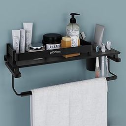 Plantex Stainless Steel Deluxe 3in1 Multipurpose Bathroom Shelf/Rack/Towel Hanger/Tumbler Holder/Bathroom Accessories - Wall Mount (15 x 6 Inches-Matt Black)-image-92