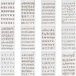 Dequera 12 Pcs 4 x 7 Inches Letter Stencils Number Alphabet Template for Painting on Wood Journal Book-16