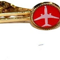 Red Aircraft Round Gold Plated tieclip for Aviation People-picture-44