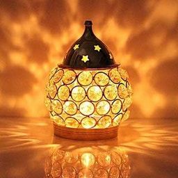 The Purple Tree Akhand Diya Decorative Brass Crystal Oil Lamp T Light Holder Lantern Oval Shape Diya for Puja and Festival Decoration Diwali Gifts Home Decor Puja Lamp (Small)-image-64