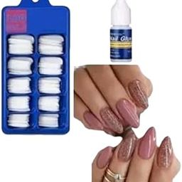 Professional Artificial Nail Kit, 200 Pieces White and Transparent Tips with 3 Nail Glues, Nail Filer-image-3