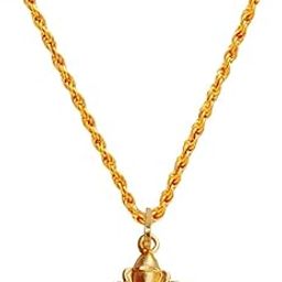 Religious Lord Ganesha Pendant Gold Brass Necklace Chain for Men and Women-image-17