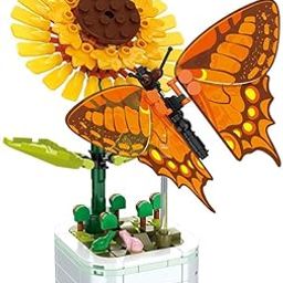 Flowers Building Blocks for Lego Flower, Creative Project for Desk and Flower Stand Decor, Perfect for Boys and Girls Includes Hibiscus Flower and Ladybug Figurine (Sunflower（Multicolor）)-27