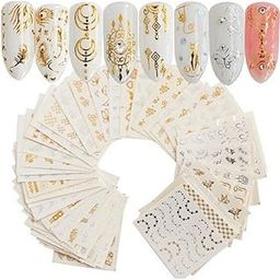 HUDA GIRL Water Transfer Decal Nail Stickers – Abstract Nail Art Water Transfer Decals Metallic Stickers (Gold, Silver) - 30 Sheets-image-91